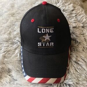 Lone Star Baseball Cap Black With Patriotic Piping White Logo Adjustable NWOT